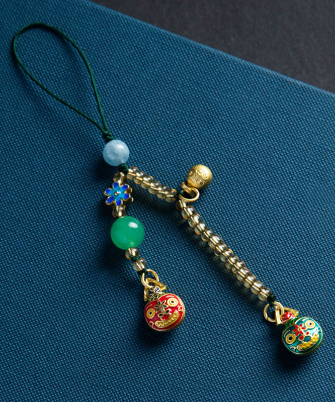 Cadenas para teléfono con esmalte de jade coloreado, finas y doradas antiguas, de color marrón