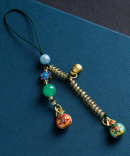 Cadenas para teléfono con esmalte de jade coloreado, finas y doradas antiguas, de color marrón