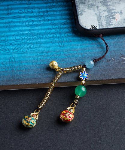 Cadenas para teléfono con esmalte de jade coloreado, finas y doradas antiguas, de color marrón