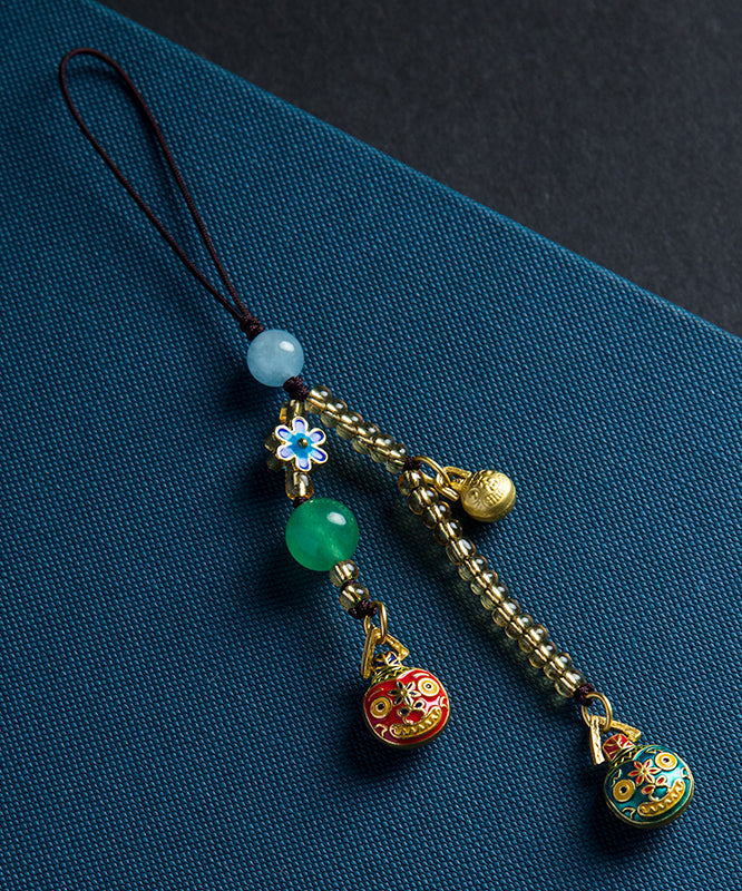 Cadenas para teléfono con esmalte de jade coloreado, finas y doradas antiguas, de color marrón