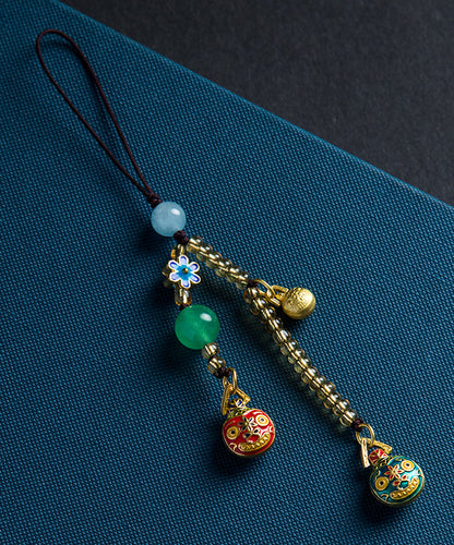 Cadenas para teléfono con esmalte de jade coloreado, finas y doradas antiguas, de color marrón