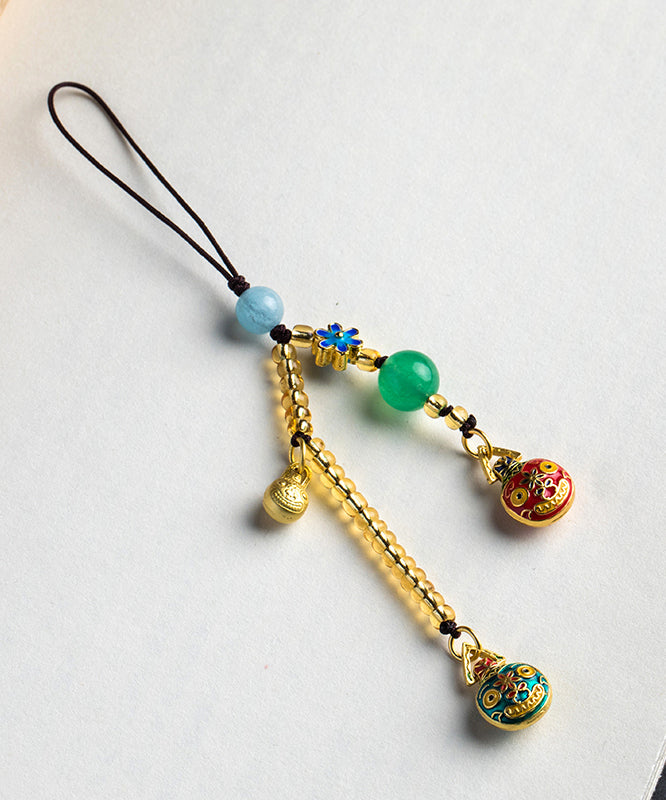 Cadenas para teléfono con esmalte de jade coloreado, finas y doradas antiguas, de color marrón