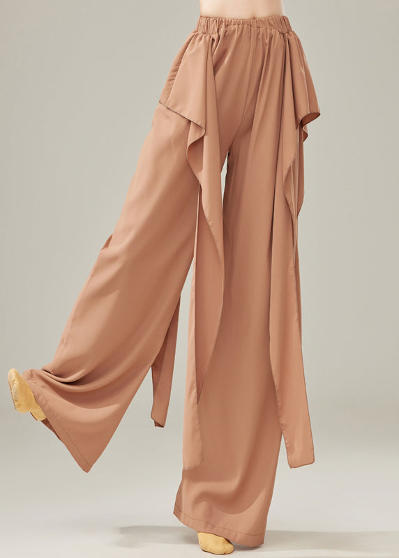 Pantalones rectos de algodón con cintura elástica marrón fino para primavera