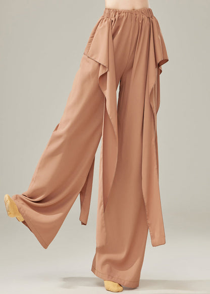 Pantalones rectos de algodón con cintura elástica marrón fino para primavera