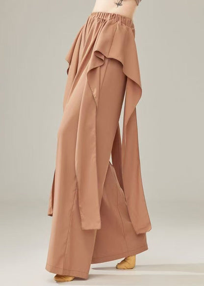 Pantalones rectos de algodón con cintura elástica marrón fino para primavera