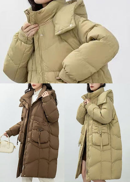 Fine Brown Hooded Wrinkled Duck Down Puffer Jacket Winter