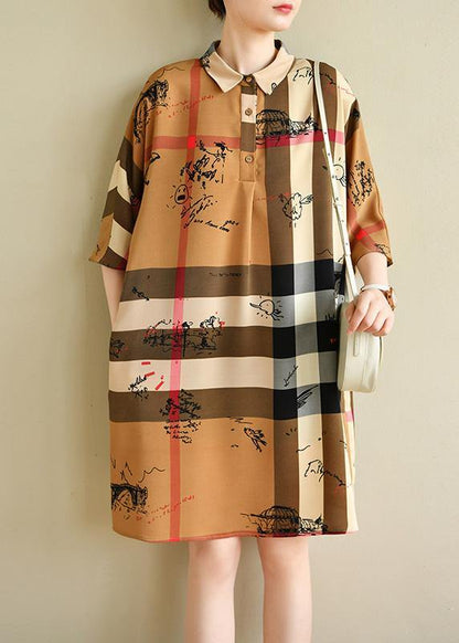 Fine Brown Striped Chiffon Summer Dress - SooLinen
