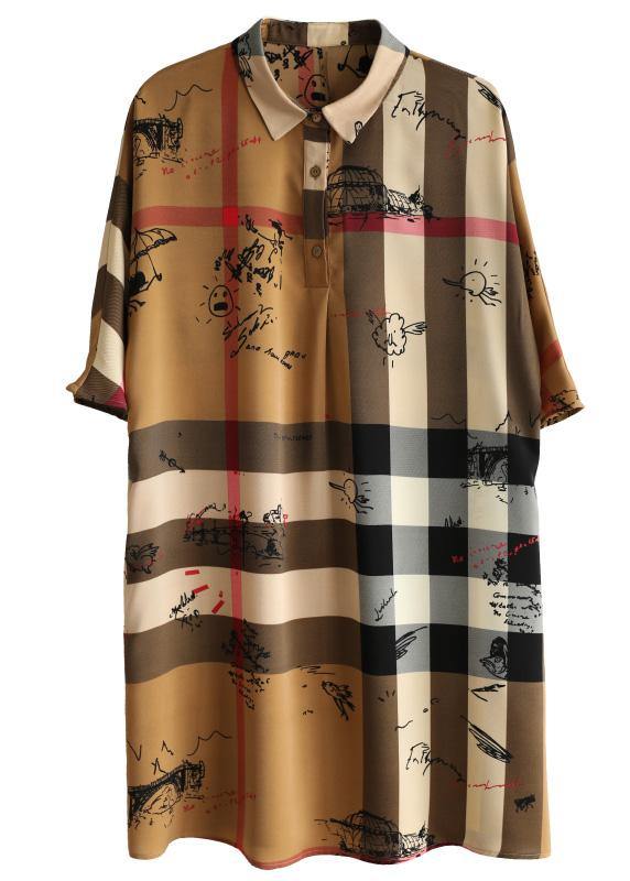 Fine Brown Striped Chiffon Summer Dress - SooLinen
