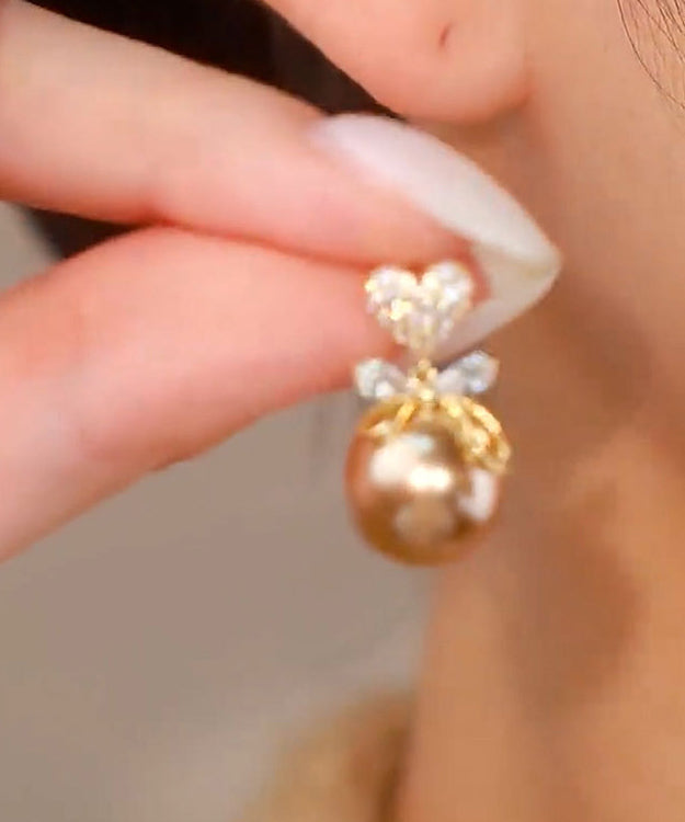 Pendientes colgantes de aleación de cobre y champán con circonitas y perlas