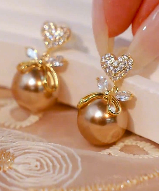 Pendientes colgantes de aleación de cobre y champán con circonitas y perlas