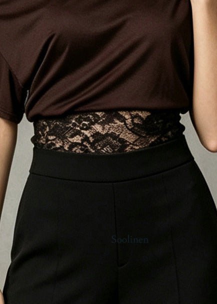 Fine Chocolate One Shoulder Patchwork Lace Top Summer