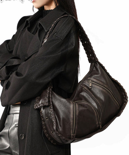 Fine Chocolate Solid Durable Zippered Faux Leather Shoulder Bags