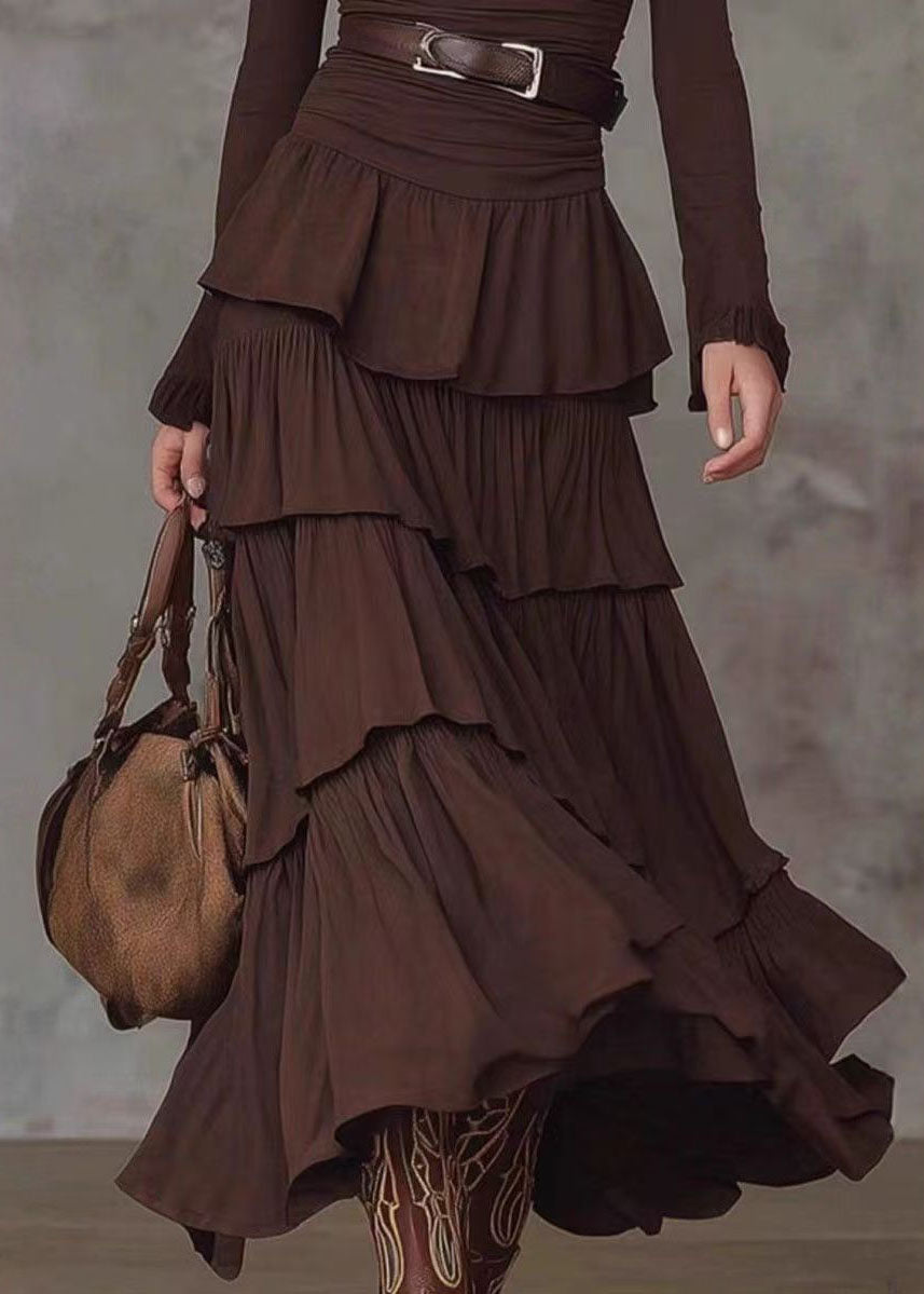 Fine Chocolate V Neck Layered Maxi Dress Long Sleeve