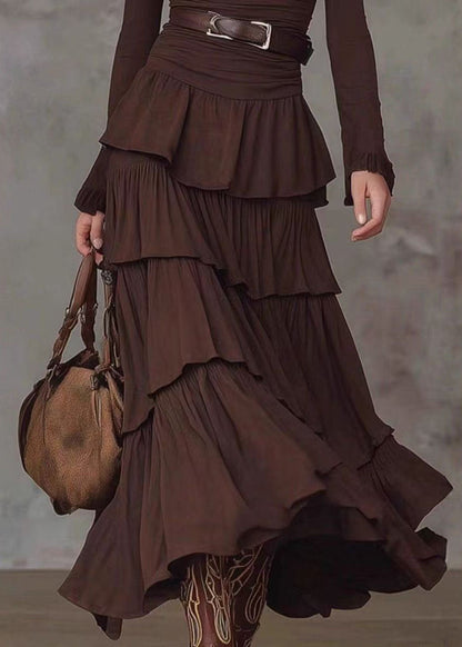 Fine Chocolate V Neck Layered Maxi Dress Long Sleeve