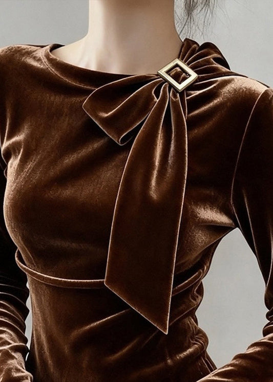 Camiseta de terciopelo de seda lisa con lazo de café fino para invierno
