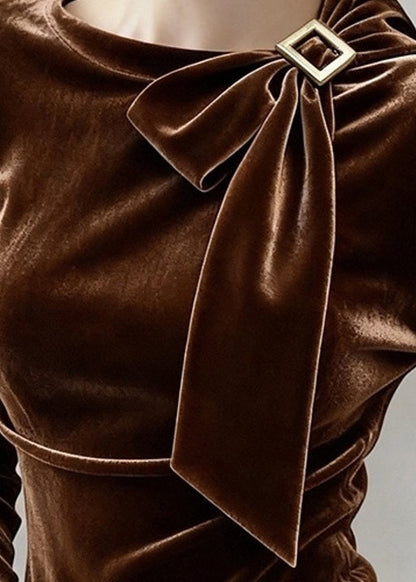 Camiseta de terciopelo de seda lisa con lazo de café fino para invierno