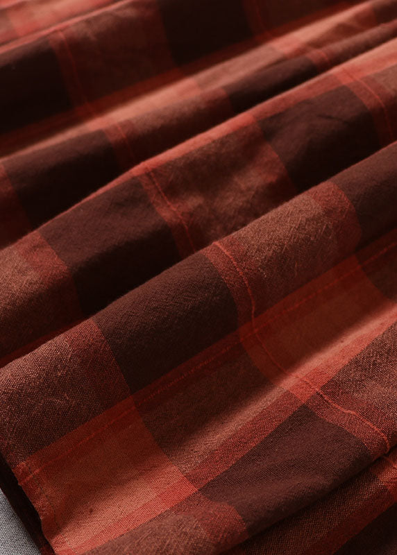 Feiner Schokoladenkarierter Faltenrock mit Taschen aus Baumwolle