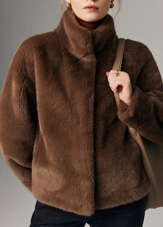 Feiner Kaffeemantel mit Taschen, warmer Nerzsamt, Frühling