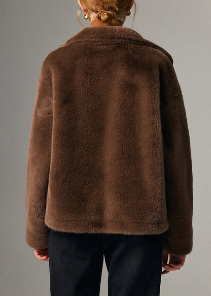 Feiner Kaffeemantel mit Taschen, warmer Nerzsamt, Frühling