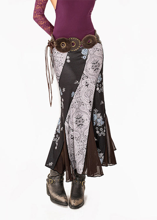 Fine Colorblock Asymmetrical Print Fishtail Skirt Summer