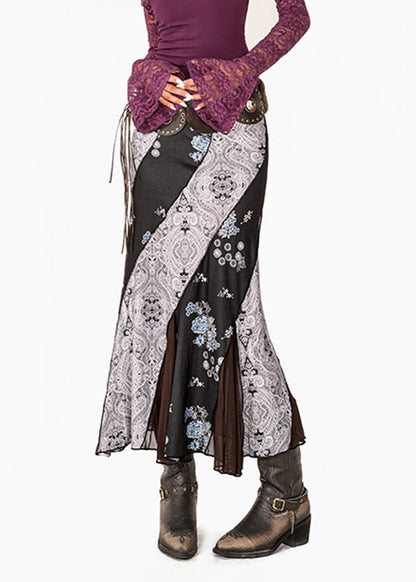 Fine Colorblock Asymmetrical Print Fishtail Skirt Summer