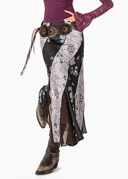 Fine Colorblock Asymmetrical Print Fishtail Skirt Summer