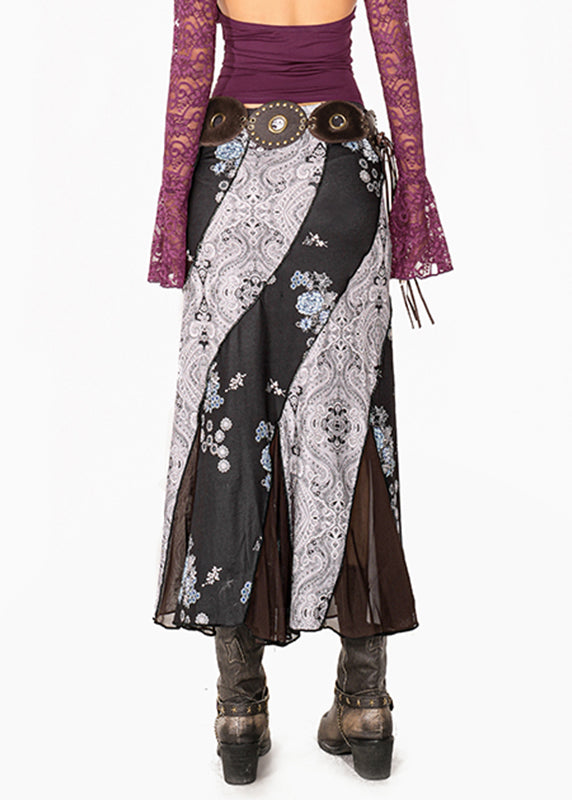 Fine Colorblock Asymmetrical Print Fishtail Skirt Summer