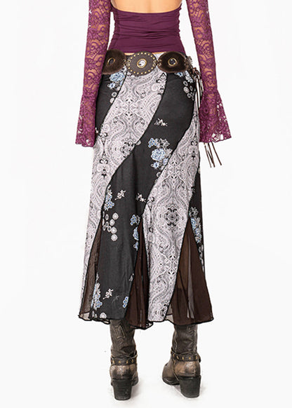 Fine Colorblock Asymmetrical Print Fishtail Skirt Summer