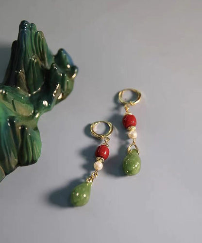 Pendientes colgantes de orquídea y jade dorados en plata de ley con bloques de colores