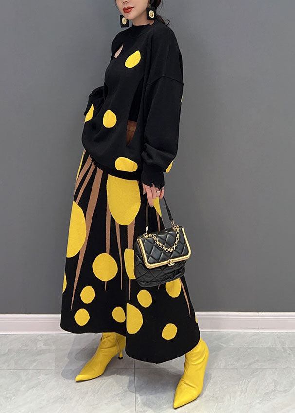 Feines Colorblock Rollkragen-Print Strick-Zweiteiler-Set Frühling