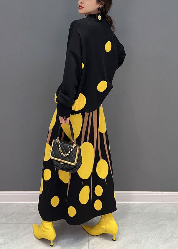 Feines Colorblock Rollkragen-Print Strick-Zweiteiler-Set Frühling