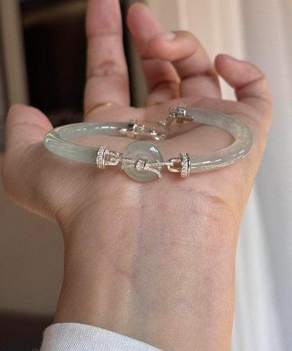 Fine Cyan Alloy Inlaid Jade Bangles