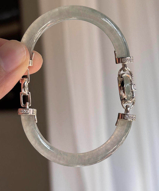 Fine Cyan Alloy Inlaid Jade Bangles