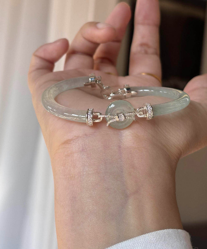 Fine Cyan Alloy Inlaid Jade Bangles