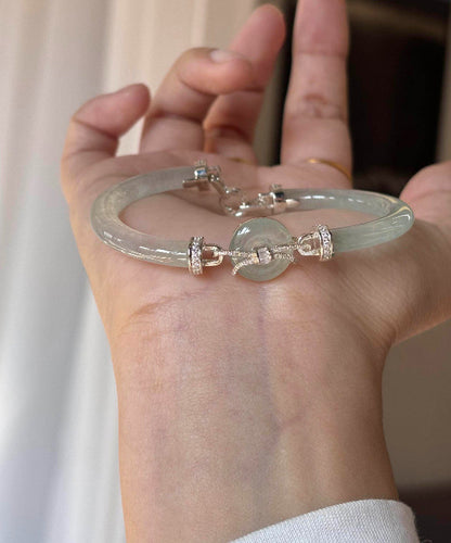 Fine Cyan Alloy Inlaid Jade Bangles