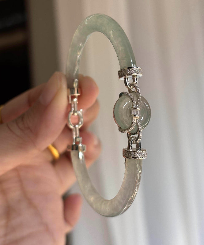 Fine Cyan Alloy Inlaid Jade Bangles