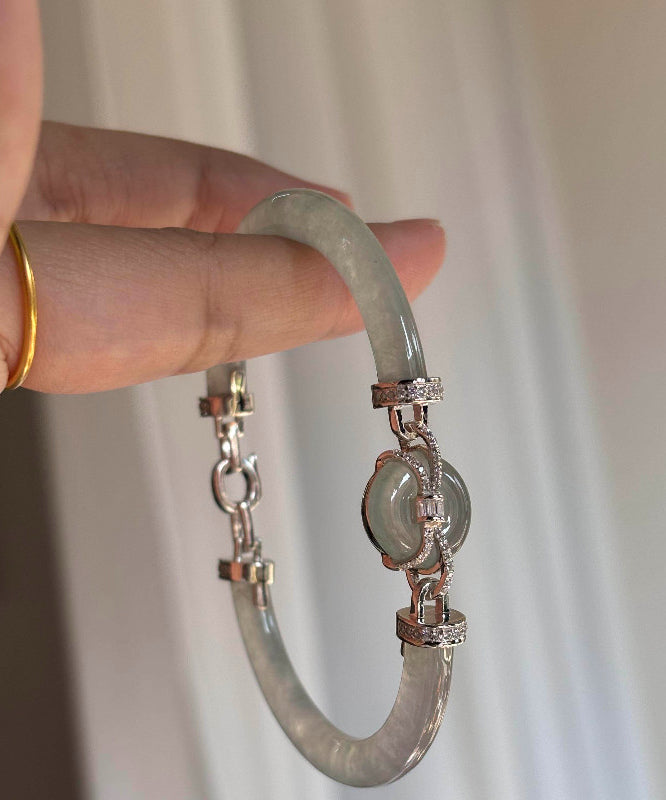 Fine Cyan Alloy Inlaid Jade Bangles