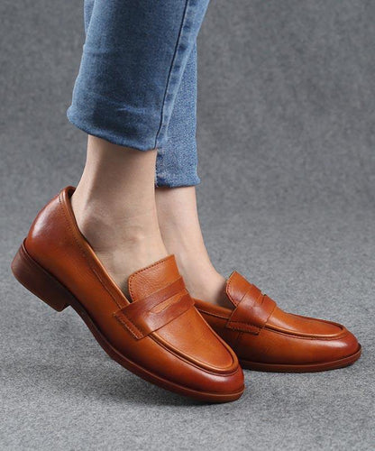 Fine Embossed Flat Shoes Black Cowhide Leather - SooLinen