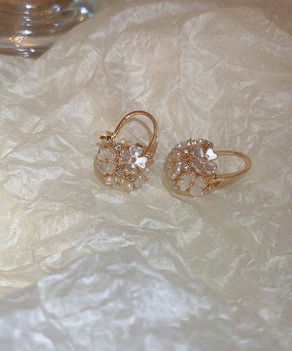 Pendientes florales con forma de bola de circonita acrílica de aleación de oro fino