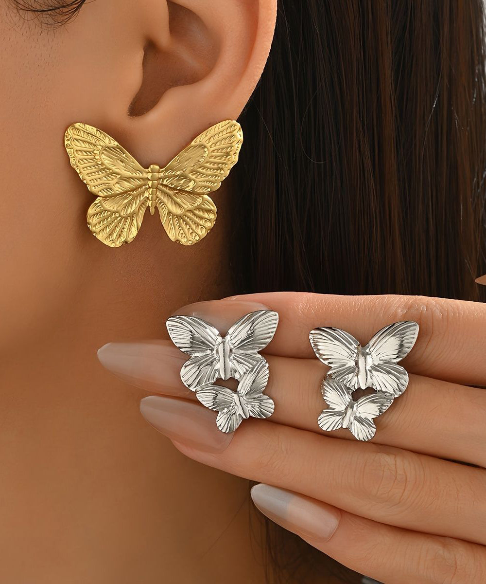 Pendientes de mariposa de aleación de cobre y oro fino
