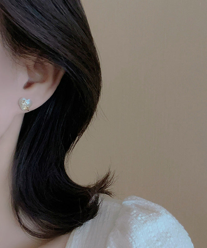 Fine Gold Copper Alloy Love Floral Cat Eye Ston Stud Earrings