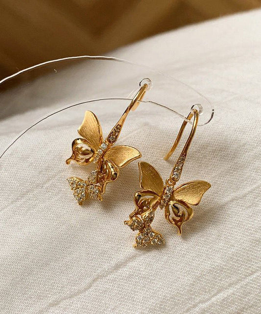 Fine Gold Copper Overgild Zircon Butterfly Hoop Earrings