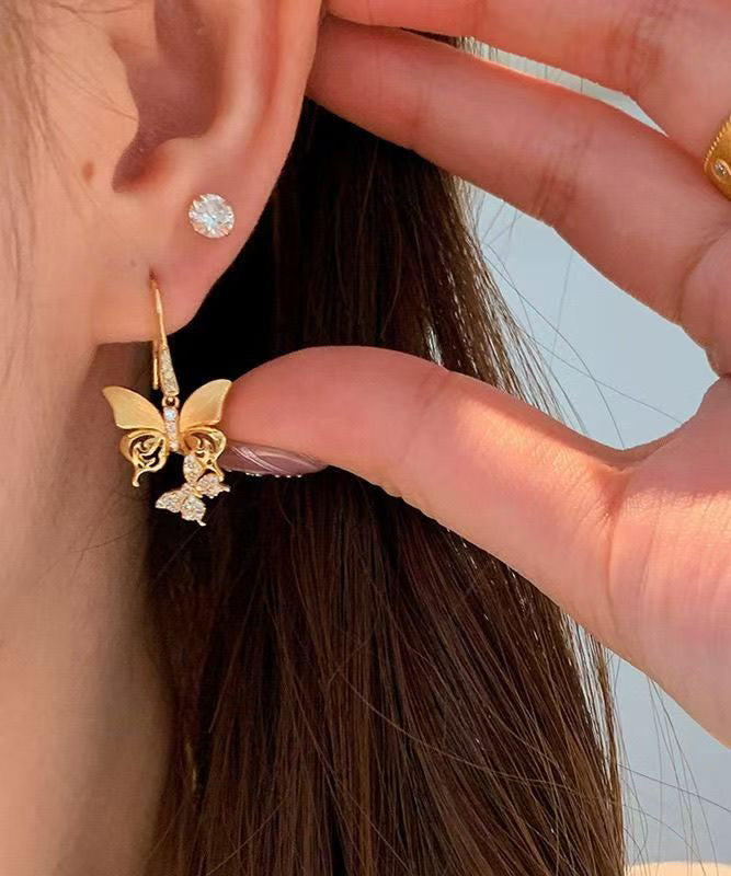 Fine Gold Copper Overgild Zircon Butterfly Hoop Earrings