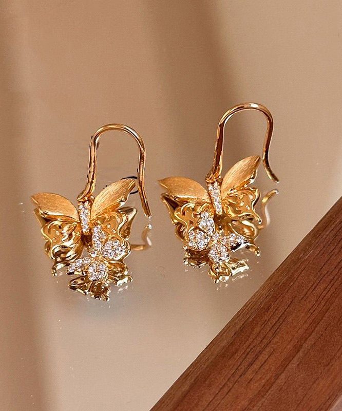 Fine Gold Copper Overgild Zircon Butterfly Hoop Earrings