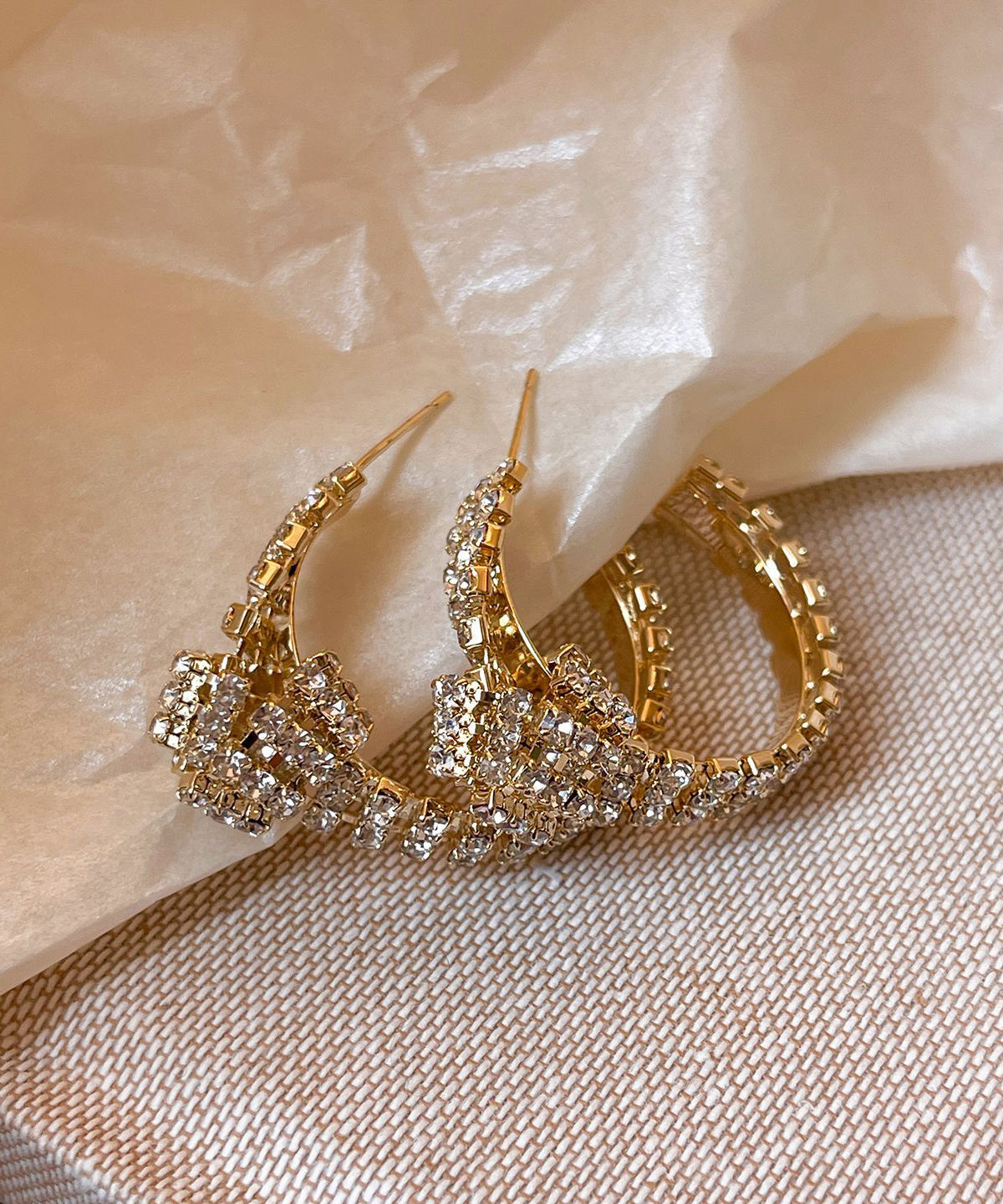 Fine Gold Copper Zircon Overgild Hoop Earrings