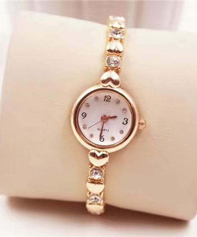 Fine Gold Metal Zircon Heart-Shaped Watches