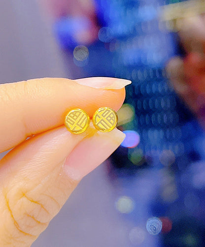 Pendientes de botón con el personaje Fu de acero inoxidable y oro fino