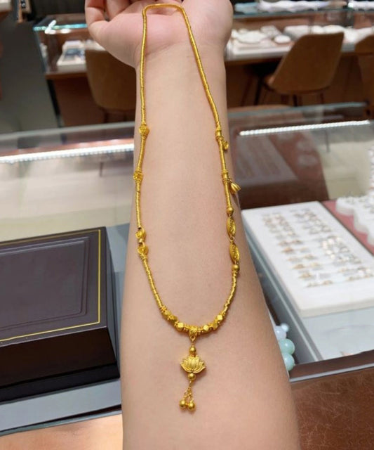 Collar con colgante de borla de loto de aleación de plata esterlina y oro fino