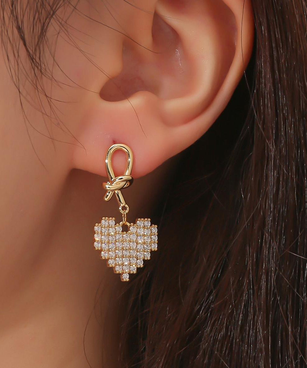 Fine Gold Sterling Silver Alloy Zircon Love Drop Earrings