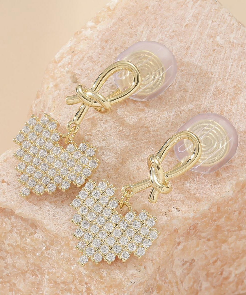 Fine Gold Sterling Silver Alloy Zircon Love Drop Earrings